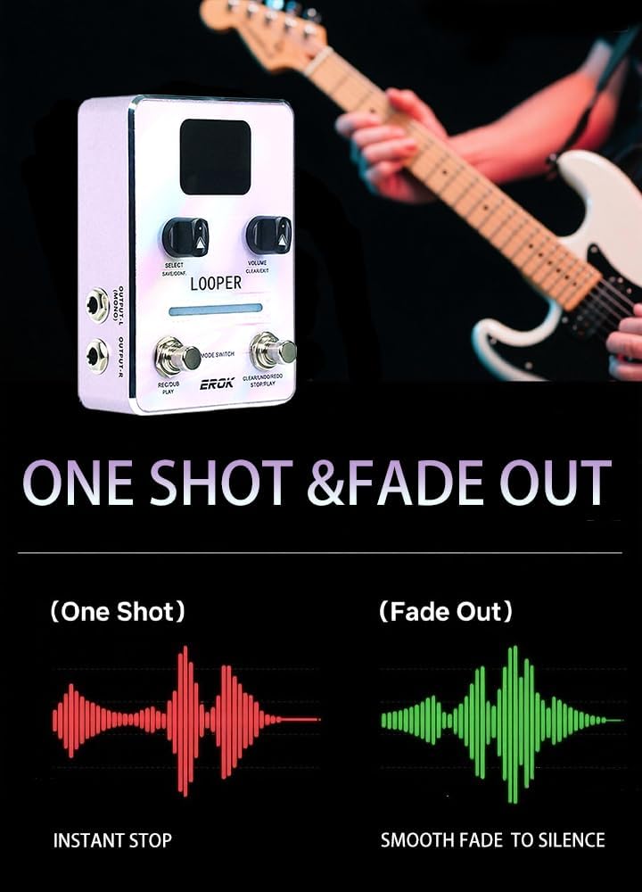 EROK Looper Guitar Pedal, XS-02 Looper Pedal with 40 Slots & 160 Mins Looping Time, LED Progress Light Guitar Loop Pedals with Fade Out, USB Data Transfer for Electric Guitar/Bass (Iridescent) - Image 5